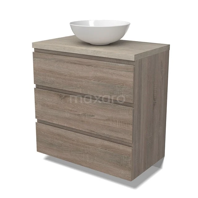 Modulo Plato Vanity units for countertop basin | 80 cm Oak Handle-less front Light grey oak worktop 3 drawers BMK19-01481