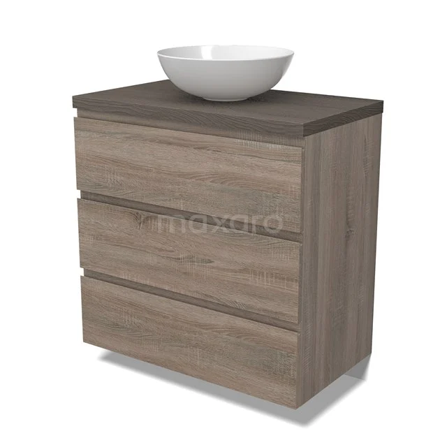 Modulo Plato Vanity units for countertop basin | 80 cm Oak Handle-less front Dark brown oak worktop 3 drawers BMK19-01484