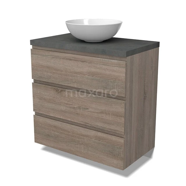 Modulo Plato Vanity units for countertop basin | 80 cm Oak Handle-less front Dark grey concrete worktop 3 drawers BMK19-01487