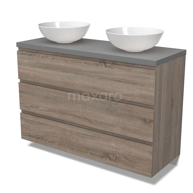Modulo Plato Vanity units for countertop basin | 120 cm Oak Handle-less front Mid grey worktop 3 drawers BMK19-01507
