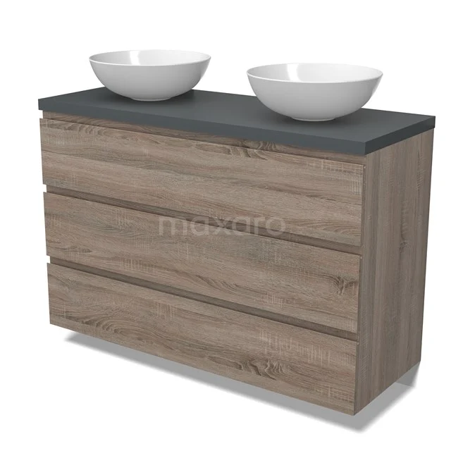 Modulo Plato Vanity units for countertop basin | 120 cm Oak Handle-less front Dark grey worktop 3 drawers BMK19-01510
