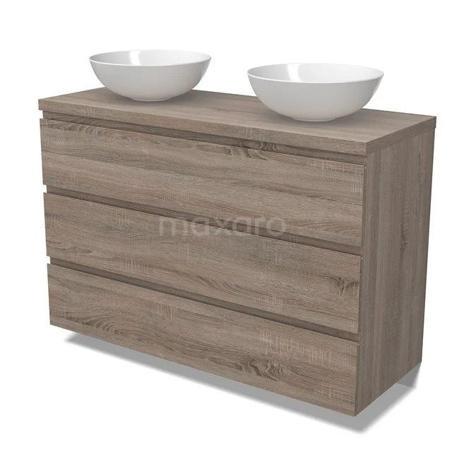 Modulo Plato Vanity units for countertop basin | 120 cm Oak Handle-less front Oak worktop 3 drawers BMK19-01514