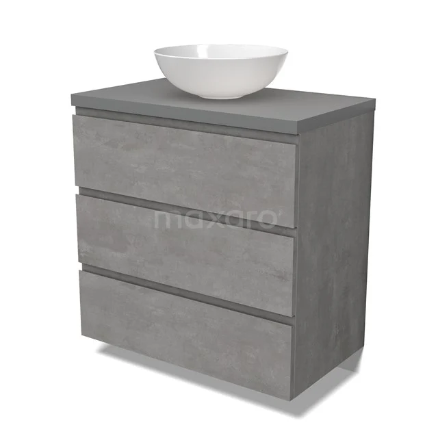 Modulo Plato Vanity units for countertop basin | 80 cm Light grey concrete Handle-less front Mid grey worktop 3 drawers BMK19-01524