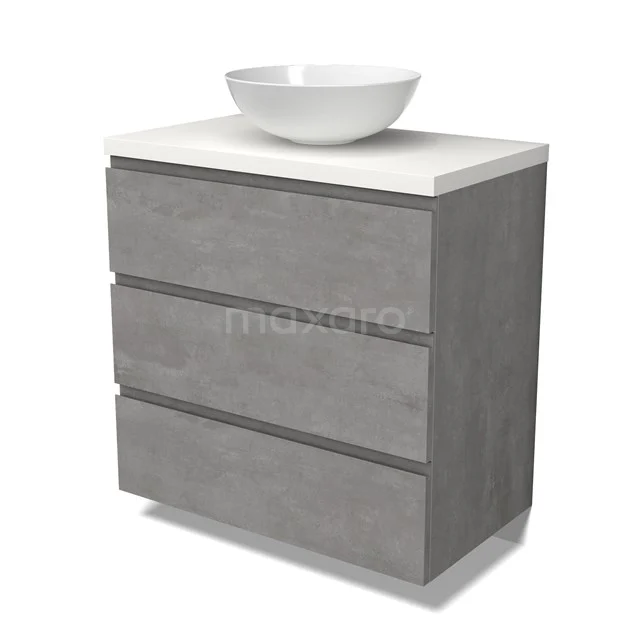Modulo Plato Vanity units for countertop basin | 80 cm Light grey concrete Handle-less front Matte white worktop 3 drawers BMK19-01526