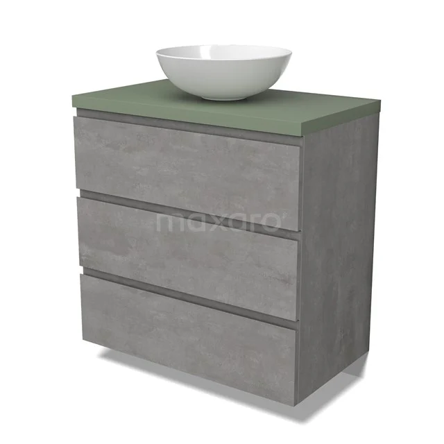 Modulo Plato Vanity units for countertop basin | 80 cm Light grey concrete Handle-less front Sage green worktop 3 drawers BMK19-01529