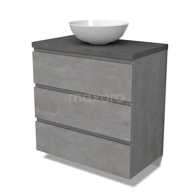 Modulo Plato Vanity units for countertop basin | 80 cm Light grey concrete Handle-less front Dark grey concrete worktop 3 drawers BMK19-01538