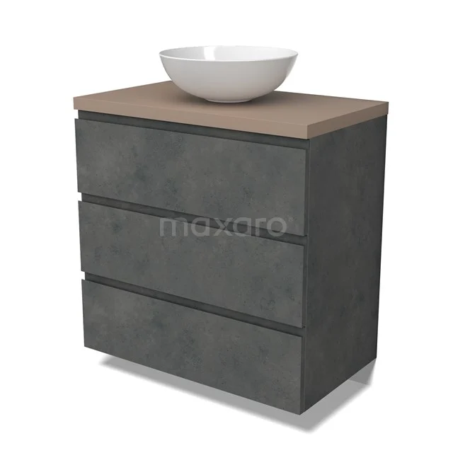 Modulo Plato Vanity units for countertop basin | 80 cm Dark grey concrete Handle-less front Taupe worktop 3 drawers BMK19-01574