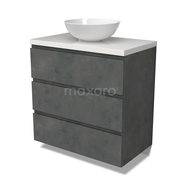 Modulo Plato Vanity units for countertop basin | 80 cm Dark grey concrete Handle-less front High-gloss white worktop 3 drawers BMK19-01576