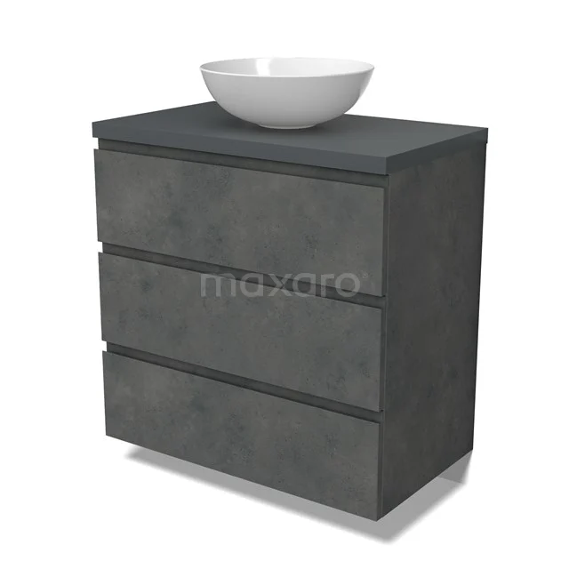 Modulo Plato Vanity units for countertop basin | 80 cm Dark grey concrete Handle-less front Dark grey worktop 3 drawers BMK19-01578