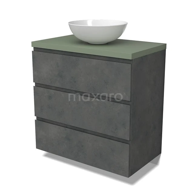 Modulo Plato Vanity units for countertop basin | 80 cm Dark grey concrete Handle-less front Sage green worktop 3 drawers BMK19-01580
