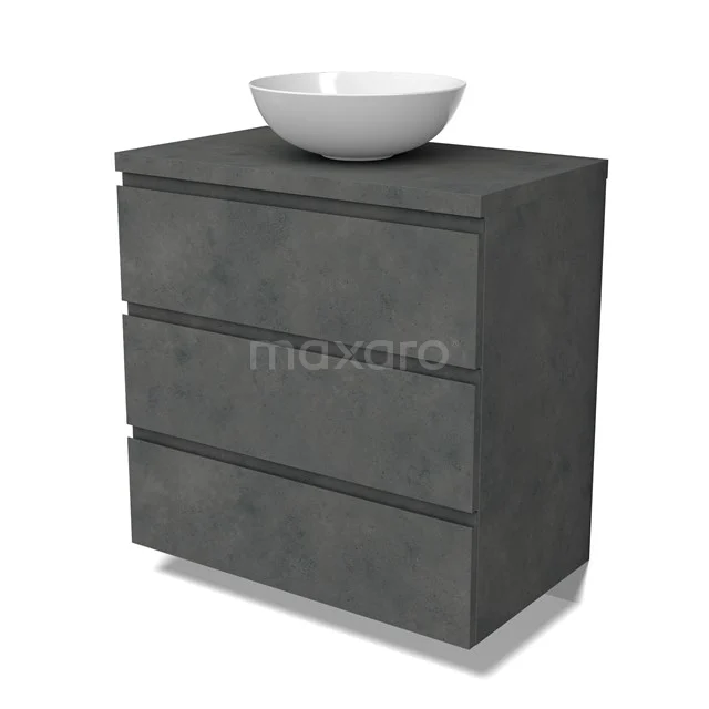 Modulo Plato Vanity units for countertop basin | 80 cm Dark grey concrete Handle-less front Dark grey concrete worktop 3 drawers BMK19-01589