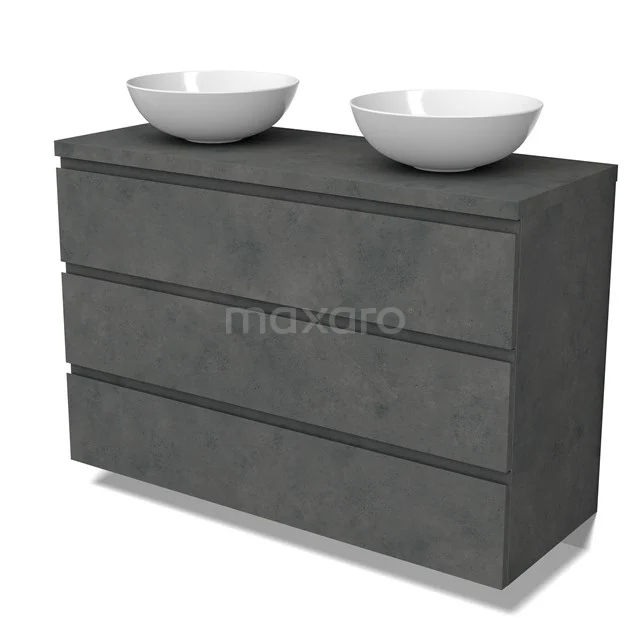 Modulo Plato Vanity units for countertop basin | 120 cm Dark grey concrete Handle-less front Dark grey concrete worktop 3 drawers BMK19-01623