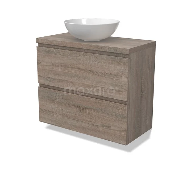 Modulo Plato Slim Badmöbel mit Aufsatzwaschbecken | 80 cm Eiche Grifflos front Eiche blatt 2 übereinanderliegende Schubladen BMK37-02485 Modulo Plato Slim Badmöbel mit Aufsatzwaschbecken | 80 cm Eiche Grifflos front Eiche blatt 2 übereinanderliegende Schubladen BMK37-02485