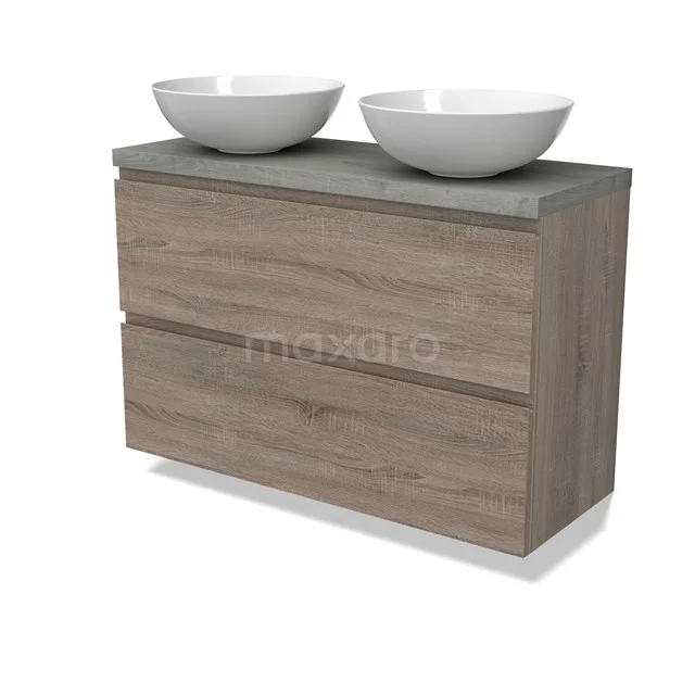 Modulo Plato Slim Vanity units for countertop basin | 100 cm Oak Handle-less front Grey oak worktop 2 Stacked drawers BMK37-02504