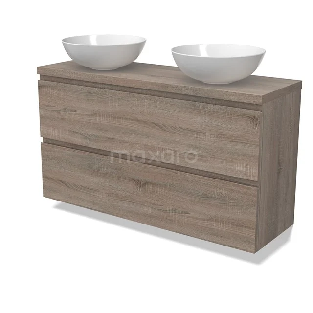 Modulo Plato Slim Vanity units for countertop basin | 120 cm Oak Handle-less front Oak worktop 2 Stacked drawers BMK37-02513
