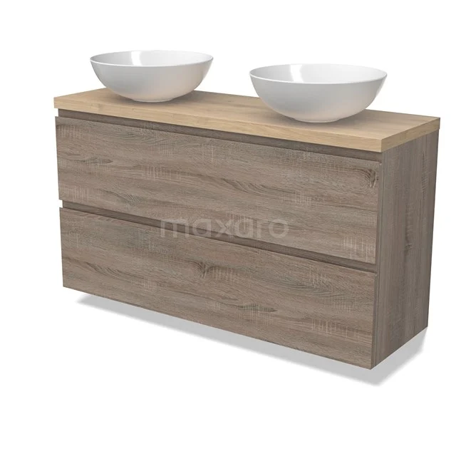Modulo Plato Slim Vanity units for countertop basin | 120 cm Oak Handle-less front Light brown oak worktop 2 Stacked drawers BMK37-02515