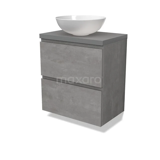 Modulo Plato Slim Vanity units for countertop basin | 60 cm Light grey concrete Handle-less front Mid grey worktop 2 Stacked drawers BMK37-02536