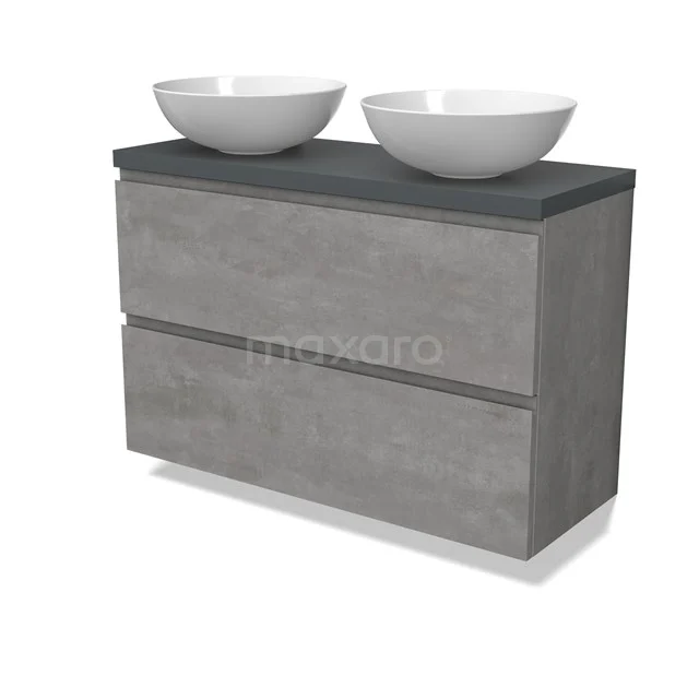 Modulo Plato Slim Vanity units for countertop basin | 100 cm Light grey concrete Handle-less front Dark grey worktop 2 Stacked drawers BMK37-02567