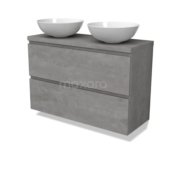 Modulo Plato Slim Vanity units for countertop basin | 100 cm Light grey concrete Handle-less front Light grey concrete worktop 2 Stacked drawers BMK37-02575