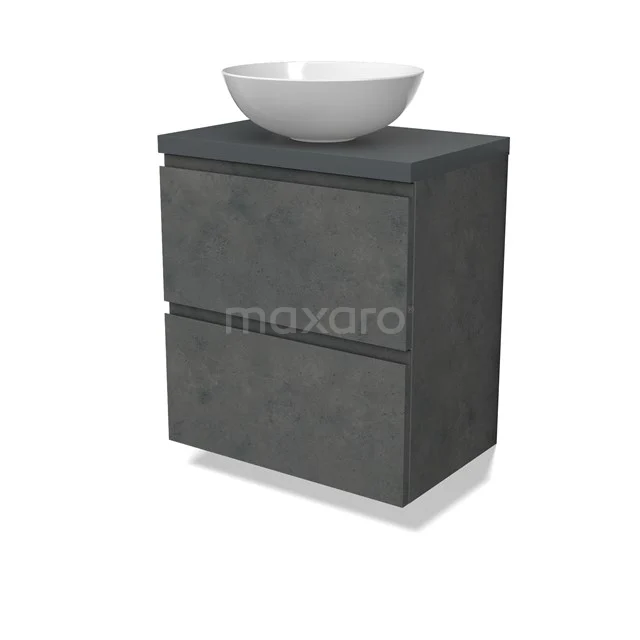 Modulo Plato Slim Vanity units for countertop basin | 60 cm Dark grey concrete Handle-less front Dark grey worktop 2 Stacked drawers BMK37-02609