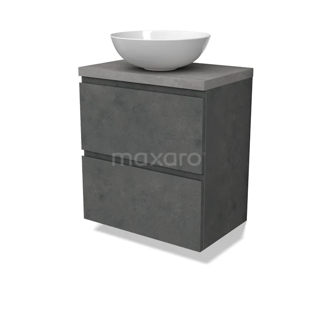 Modulo Plato Slim Vanity units for countertop basin | 60 cm Dark grey concrete Handle-less front Light grey concrete worktop 2 Stacked drawers BMK37-02617