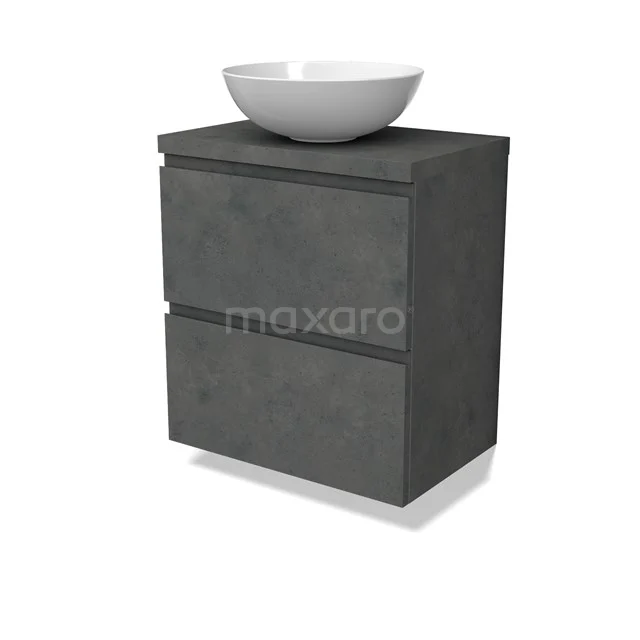 Modulo Plato Slim Vanity units for countertop basin | 60 cm Dark grey concrete Handle-less front Dark grey concrete worktop 2 Stacked drawers BMK37-02618