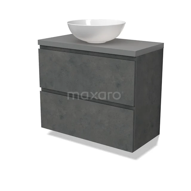 Modulo Plato Slim Vanity units for countertop basin | 80 cm Dark grey concrete Handle-less front Mid grey worktop 2 Stacked drawers BMK37-02620