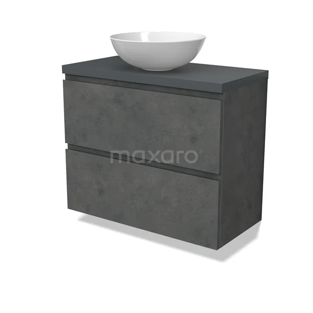 Modulo Plato Slim Vanity units for countertop basin | 80 cm Dark grey concrete Handle-less front Dark grey worktop 2 Stacked drawers BMK37-02623
