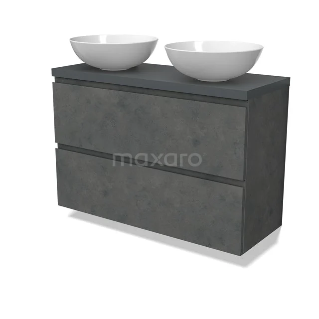 Modulo Plato Slim Vanity units for countertop basin | 100 cm Dark grey concrete Handle-less front Dark grey worktop 2 Stacked drawers BMK37-02637