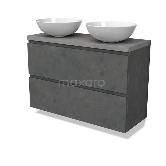 Modulo Plato Slim Vanity units for countertop basin | 100 cm Dark grey concrete Handle-less front Light grey concrete worktop 2 Stacked drawers BMK37-02645