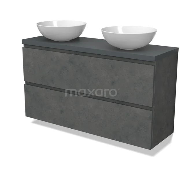 Modulo Plato Slim Vanity units for countertop basin | 120 cm Dark grey concrete Handle-less front Dark grey worktop 2 Stacked drawers BMK37-02651