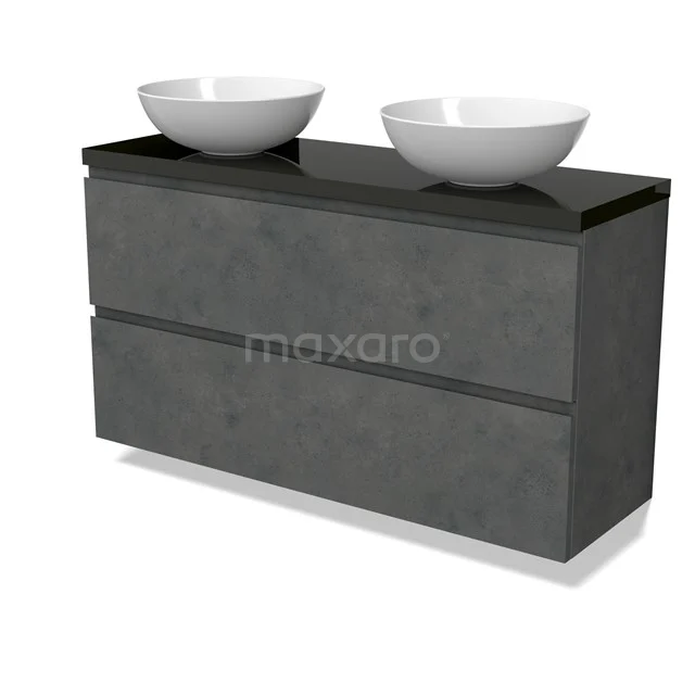Modulo Plato Slim Vanity units for countertop basin | 120 cm Dark grey concrete Handle-less front High-gloss black worktop 2 Stacked drawers BMK37-02652
