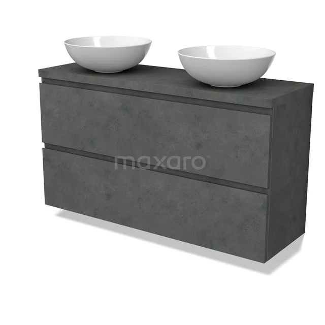 Modulo Plato Slim Vanity units for countertop basin | 120 cm Dark grey concrete Handle-less front Dark grey concrete worktop 2 Stacked drawers BMK37-02660