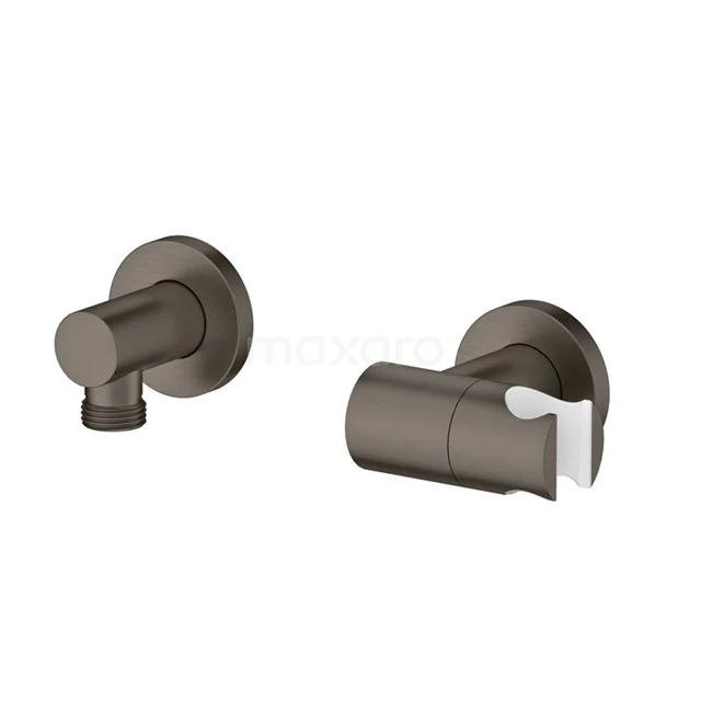 Matte bronzen Unterputz-Armatur mit runden Formen, ideal für ein modernes Badezimmer; inklusive Drehknopf und Wasserausgang.