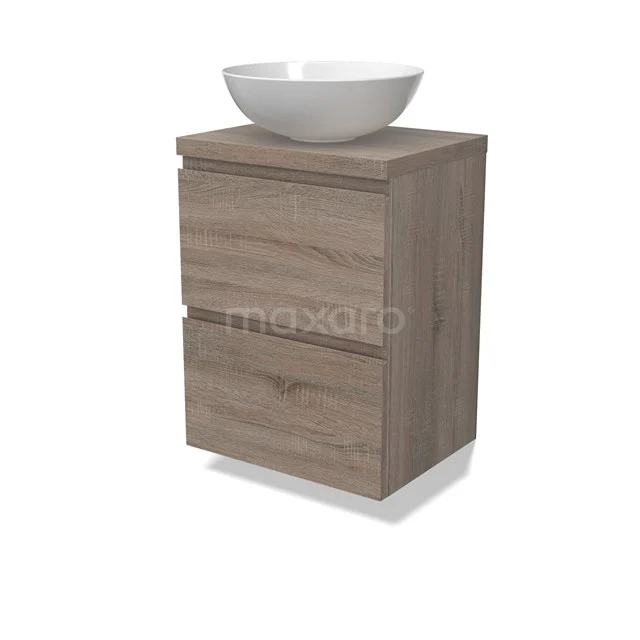 Modulo Plato Slim Vanity units for countertop basin | 50 cm Oak Handle-less front Oak worktop 2 Stacked drawers BMK37-02457