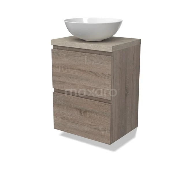 Modulo Plato Slim Vanity units for countertop basin | 50 cm Oak Handle-less front Light grey oak worktop 2 Stacked drawers BMK37-02458
