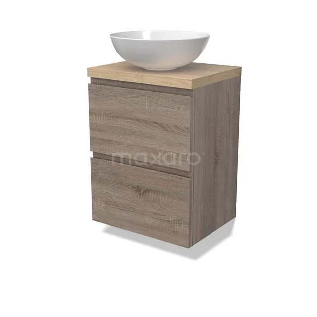 Modulo Plato Slim Vanity units for countertop basin | 50 cm Oak Handle-less front Light brown oak worktop 2 Stacked drawers BMK37-02459