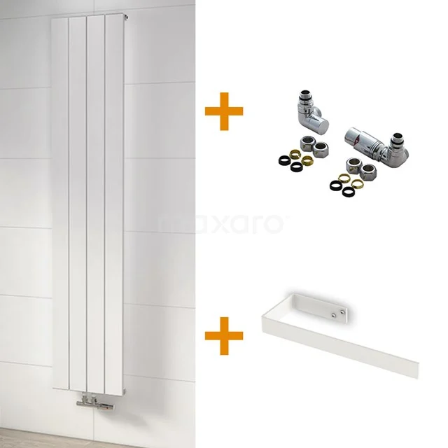 Weiße vertikale Heizung, Aluminiumdesign, einschließlich Montageset und Ventilen; stilvoll und platzsparend für das Badezimmer.