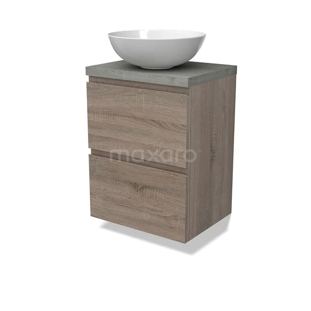 Modulo Plato Slim Vanity units for countertop basin | 50 cm Oak Handle-less front Grey oak worktop 2 Stacked drawers BMK37-02462