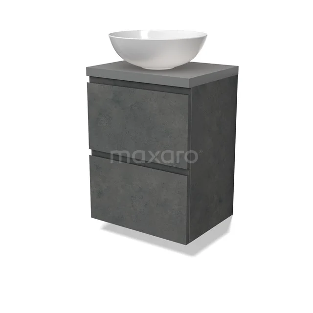 Modulo Plato Slim Vanity units for countertop basin | 50 cm Dark grey concrete Handle-less front Mid grey worktop 2 Stacked drawers BMK37-02592