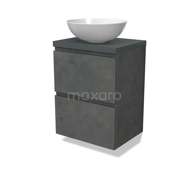 Modulo Plato Slim Vanity units for countertop basin | 50 cm Dark grey concrete Handle-less front Dark grey worktop 2 Stacked drawers BMK37-02595