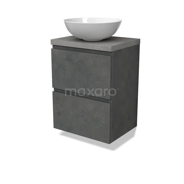 Modulo Plato Slim Vanity units for countertop basin | 50 cm Dark grey concrete Handle-less front Light grey concrete worktop 2 Stacked drawers BMK37-02603