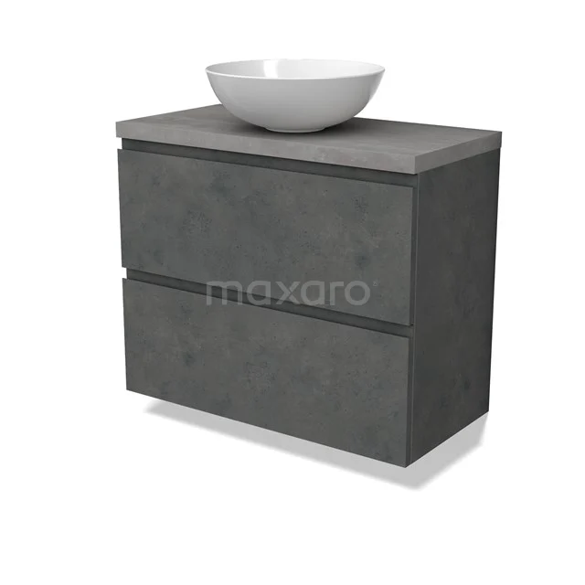 Modulo Plato Slim Vanity units for countertop basin | 80 cm Dark grey concrete Handle-less front Light grey concrete worktop 2 Stacked drawers BMK37-02631