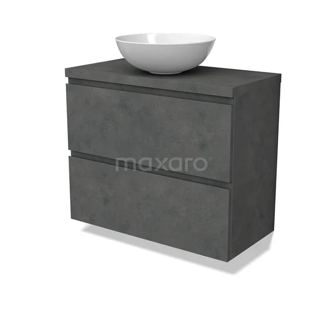 Modulo Plato Slim Vanity units for countertop basin | 80 cm Dark grey concrete Handle-less front Dark grey concrete worktop 2 Stacked drawers BMK37-02632
