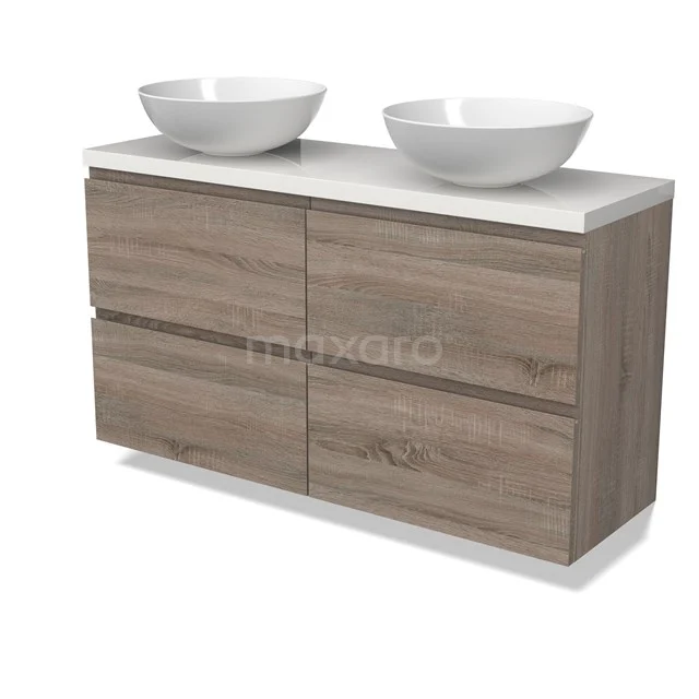 Modulo Plato Slim Vanity units for countertop basin | 120 cm Oak Handle-less front High-gloss white worktop 4 drawers BMK38-00493