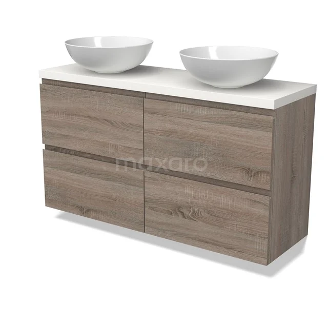 Modulo Plato Slim Vanity units for countertop basin | 120 cm Oak Handle-less front Matte white worktop 4 drawers BMK38-00494