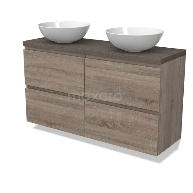 Modulo Plato Slim Vanity units for countertop basin | 120 cm Oak Handle-less front Dark brown oak worktop 4 drawers BMK38-00501