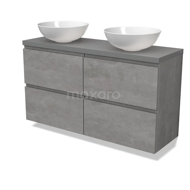 Modulo Plato Slim Vanity units for countertop basin | 120 cm Light grey concrete Handle-less front Mid grey worktop 4 drawers BMK38-00506