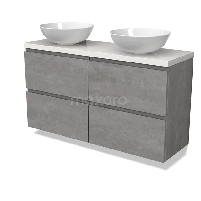 Modulo Plato Slim Vanity units for countertop basin | 120 cm Light grey concrete Handle-less front High-gloss white worktop 4 drawers BMK38-00507