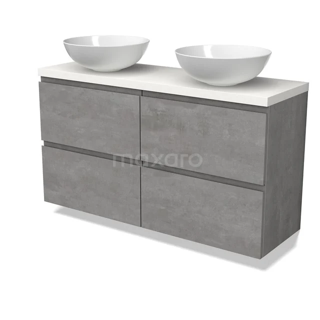 Modulo Plato Slim Vanity units for countertop basin | 120 cm Light grey concrete Handle-less front Matte white worktop 4 drawers BMK38-00508